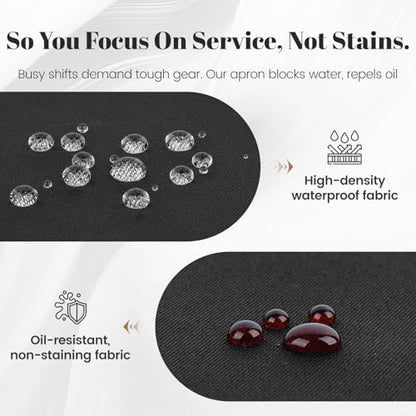 Serrenf 3 Pcs Server Apron with 3 Pockets, aprons for women with pockets, waterproof apron with waitress apron, aprons for men black apron