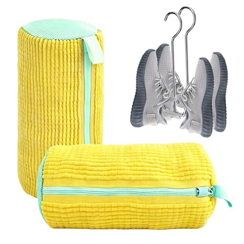 2 Pack Shoe Bag for Washing Machine - Shoe Washing Machine Bags & Drying Racks, Reusable Shoe Laundry Bag With Self-Locking Zipper, Fits All Shoes, 360°Deep Cleaning (Yellow) - color: Yellow