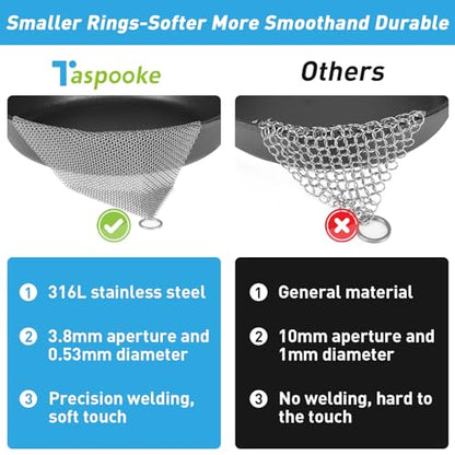 Cast Iron Cleaner & Chainmail Skillet Scrubber - 14''x14'' 3.8mm Small Ring, 316L Stainless Steel Interlocking Mesh Sheet, Flexible Chainmail Panel, Fine Linked Ring Fabric, Woven Ring Net - size: 14''x14''