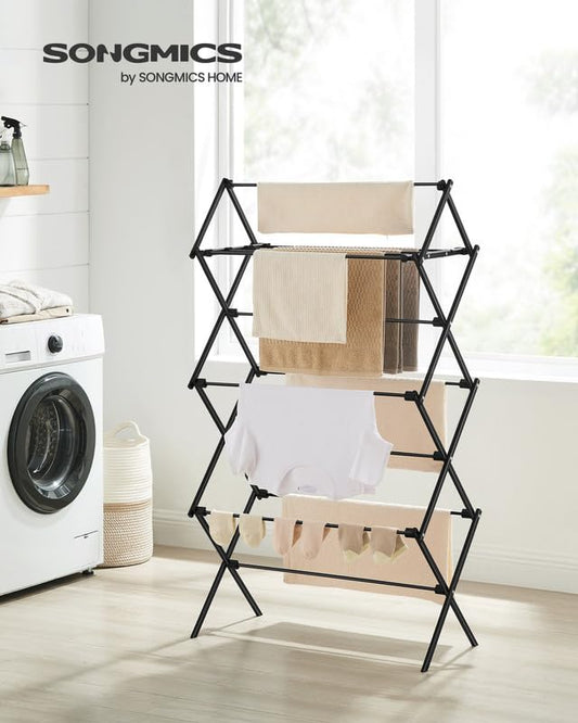SONGMICS Foldable Clothes Drying Rack, 29.5 x 14.6 x 53.1 Inches - color: Black, size: 29.5" W