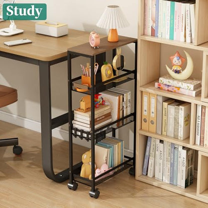 4-Tier Slim Utility Rolling Laundry Cart with Wheels, Black - color: Black, size: 7.2''