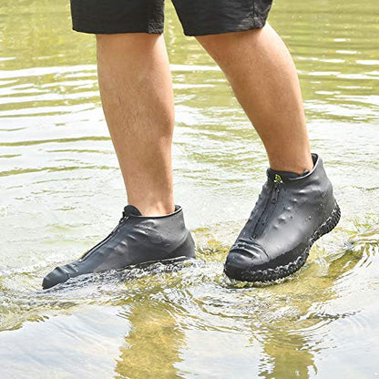 Shiwely Silicone Waterproof Shoe Covers, Upgrade Reusable Overshoes with Zipper, Resistant Rain Boots Non-Slip Washable Protection for Women, Men (M (Women 5-7, Men 5-6), Black) - color: Black, size: M (Women 5-7, Men 5-6)