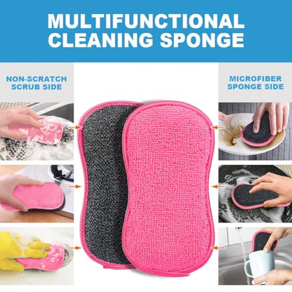 HOMEXCEL Dish Sponge 12 PK, Microfiber Kitchen Sponges for Cleaning, Pink - color: Pink