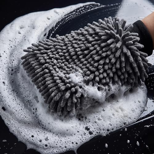 Brown Microfiber Car Wash Mitt Thickened Chenille Cleaning Glove 1 Pc - color: Brown