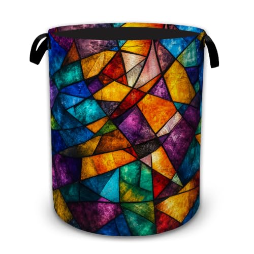 Stained Glass Mosaic Collapsible Laundry Hamper for Bedroom, Freestanding Oxford Clothes Basket, Large Foldable Storage Bin with Easy-Carry Handles for Bathroom Dorm Laundry Room - color: Stained Glass Mosaic