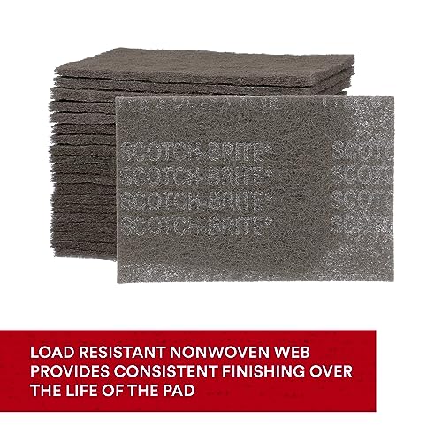 Scotch-Brite Ultra Fine Grade 7448 Hand Pad, Pack of 3, 6 in x 9 in Hand Pads, Nonwoven Silicon Carbide, Surface Preparation, Scuffing, and Cleaning, Gray