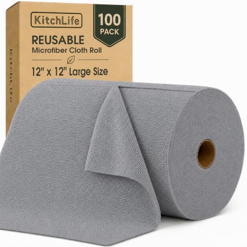 Microfiber Cleaning Cloth Roll, 100 Pack 12 x 12 Inch Tear Away Reusable Paper Towels, Thick Cleaning Towels, Absorbent Lint Free Washable Rags for Kitchen, Car, Garage and Workshop - Gray - color: Dark Gray