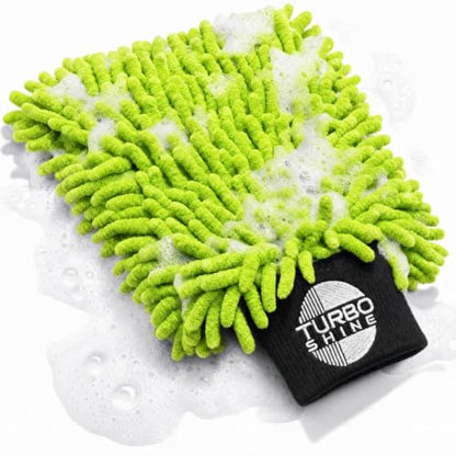 Microfiber Car Wash Mitt, Chenille Noodle Glove for Cars, Trucks, RVs, and Boats, Scratch-Free, Machine Washable, Reusable (1, Lime Green) - color: Lime Green