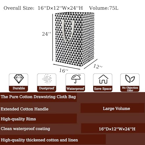 75L Waterproof Laundry Hamper Collapsible Laundry Basket Cotton Handle Laundry Bag Large Clothes Storage Toy Organization for Bathroom Bedroom Laundryroom College Dorms - color: Hesan-004