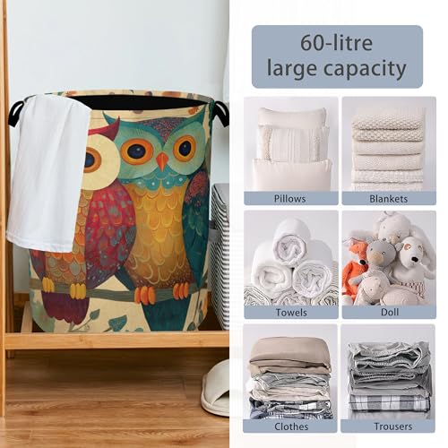 Cute Owl Laundry Basket,Foldable with Handles Tote Bag Oxford Cloth for Bathroom Bedroom Dirty Clothes Storage Bucket 16" x 20.8" - color: Cute Owl