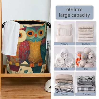 Cute Owl Laundry Basket,Foldable with Handles Tote Bag Oxford Cloth for Bathroom Bedroom Dirty Clothes Storage Bucket 16" x 20.8" - color: Cute Owl