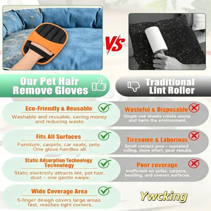 2 Pack Pet Hair Removal Gloves-Orange