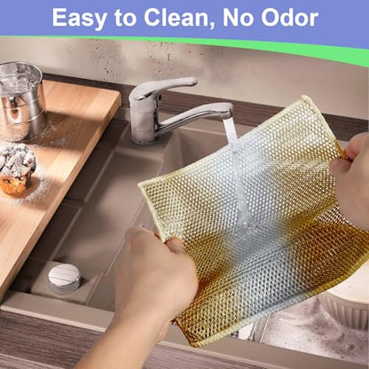 Non Scratch Wire Dishcloth, Multipurpose Wire Dishwashing Rag for Wet and Dry, Steel Cloth for Washing Dishes, Rust Removal Cleaning Cloth Kitchen, No Odor, Double Layer, 20 Pack - size: 20 Pack