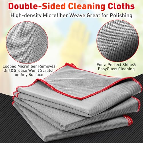 Maxcheck 24 Pack Microfiber Glass Cleaning Cloths, 16" x 16", Grey - color: Grey