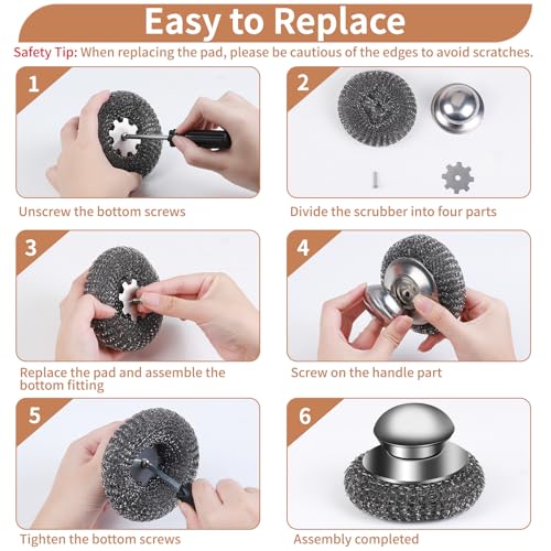 6pcs Steel Wool Scrubber with Wire Sponge Pads, Stainless Steel Scrubber