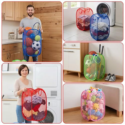 6 Pack Pop Up Laundry Hamper, Strong Mesh Laundry Basket Bag Foldable Hampers with Side Pocket for Bathroom Laundry Room College Dorm Travel and Storage (6 Colors)