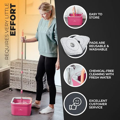 Mop and Bucket Set, Mops for Floor Cleaning, Spin Mop, Pink - color: Pink