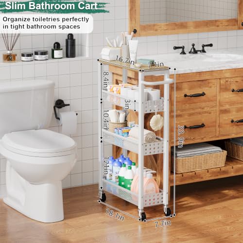 Laundry Room Slim Rolling Cart with Wheels for Between Washer and Dryer Gap - color: Light White, size: 7.1″ Wide