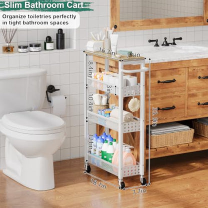 Laundry Room Slim Rolling Cart with Wheels for Between Washer and Dryer Gap - color: Light White, size: 7.1″ Wide