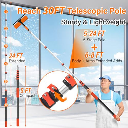 30FT High Reach Duster Cleaning Kit with 5-24 FT Extension Pole - size: Reach 30FT(24FT)