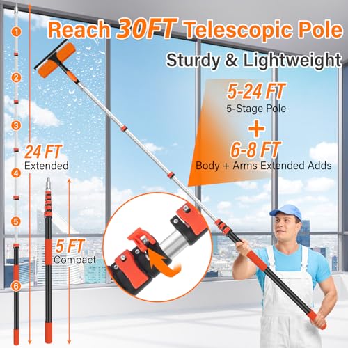 30FT High Reach Duster Cleaning Kit with 5-24 FT Extension Pole - size: Reach 30FT(24FT)