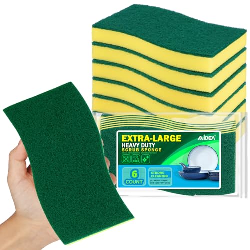 AIDEA Sponges Kitchen, 6 Pack XL Heavy Duty Dish Sponges, Cleaning Sponges - size: 6 Count, style: Yellow-S Shape XL