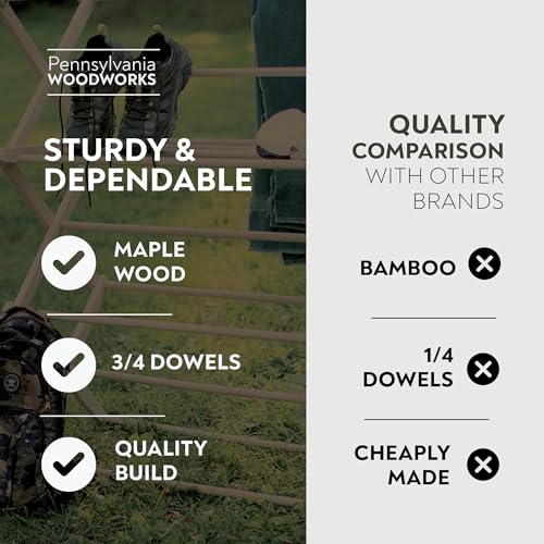 Pennsylvania Woodworks Premium American Maple Clothes Drying Rack - Handcrafted in Pennsylvania - Solid Wood Construction, Collapsible, Eco-Friendly Laundry Solution (X-Large) - color: X-large | Flat Top