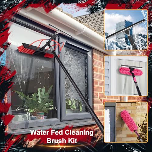 35ft Long Reach Solar Panel Cleaning Brush & Squeegee Kit, Aluminum Extendable Water Fed Pole Kit, 22in Wide Brush,Squeegee, Bendable Dusting Brush, Outdoor Window Washing Equipment Tool Kit - color: 35ft, size: Large