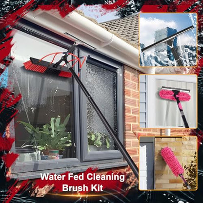 26ft Long Reach Solar Panel Cleaning Kit - Aluminum Extendable Water Fed Pole, 22in Wide Brush & Squeegee, Bendable Dusting Brush - Outdoor Window Washing Equipment Tool - color: 26ft, size: Large