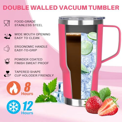 30 oz Tumbler with Handle, Stainless Steel Insulated Tumbler with Lid and Straw, Double Wall Vacuum Coffee Mug Tumbler, Insulated Coffee Thermal Cup for Cold and Hot (Peach Pink) - color: Peach Pink, size: 30 Ounces