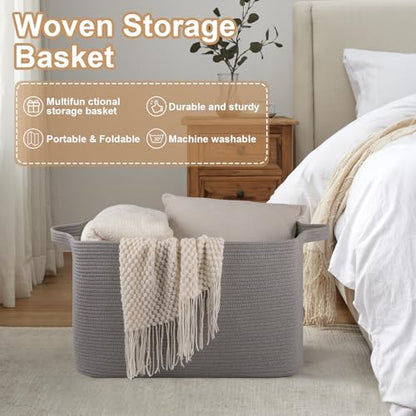 OIASKET 95L Extra Large Blanket Basket, 24" x 16.9" x 14.2" Woven Basket - color: Light Grey, size: 24"x16.9"x14.2"