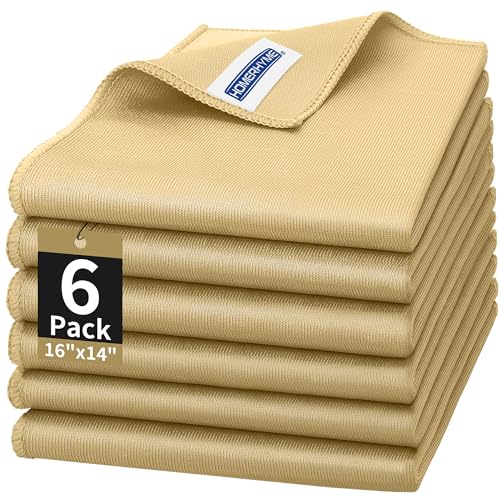 Microfiber Cleaning Cloth - 6 Pack Glasses Cleaning Cloth, 16" x 14" Window Cleaning Rags, Streak Free Lint Free Polishing Cloths Wipes for Eye Glass, Stainless Steel, Windshield, Beige - color: Beige, size: 16" x 14"