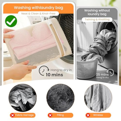 ABRRLO 4Pcs Cotton Mesh Laundry Bags for Delicates,Breathable Mesh Garment Bag for Washing Machine, Travel Wash Bags with Zipper for Bras, Underwear, Socks, Clothes, Laundry Dorm Room Essentials(S-XL) - size: SMLXL