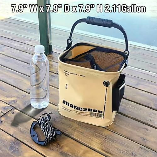 2.11 Gal Collapsible Fishing Bucket - Minnow Bait Bucket w/Aerator Pocket - size: 2.11 Gallon (8L)