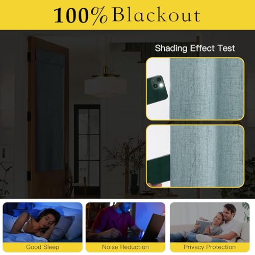 NICETOWN 100% Blackout Linen French Door Curtain, Skylark Blue, 1 Panel - color: Skylark Blue, size: 26"W x 72"L (Pack of 1)