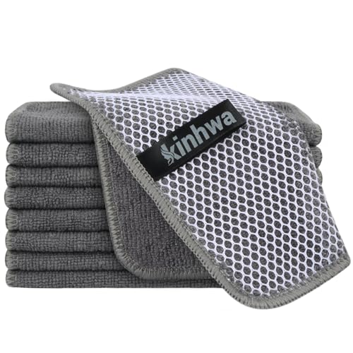 KinHwa Dish Cloths for Washing Dishes with Scrub Side, Microfiber Dish Rags - color: Gray, size: 7inchx7inch