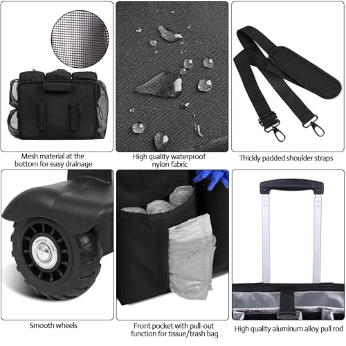 Rolling Cleaning Caddy Bag Built-in Hard Plastic Sheet Detachable Trolley - color: Black
