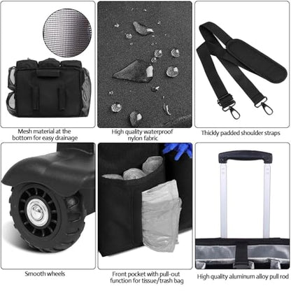 Rolling Cleaning Caddy Bag Built-in Hard Plastic Sheet Detachable Trolley - color: Black