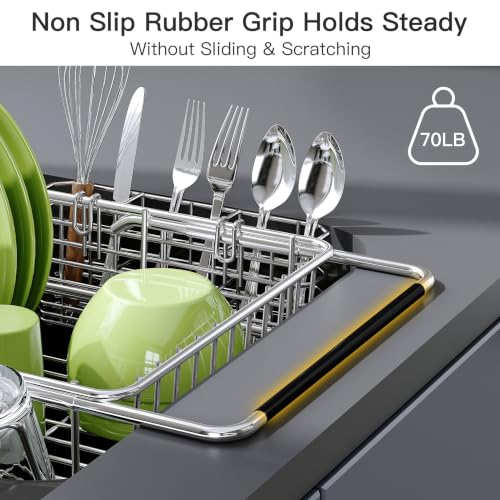 JASIWAY Stainless Steel Dish Drying Rack in Sink with Metal Utensil Holder - color: Silver, size: For 12"-30"w Sink, with Metal Utensil Holder