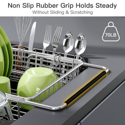 JASIWAY Stainless Steel Dish Drying Rack in Sink with Metal Utensil Holder - color: Silver, size: For 12"-30"w Sink, with Metal Utensil Holder