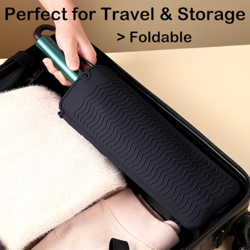 Heat Resistant Silicone Mat with Hanging Hole, Straightener Heat Resistant Travel Mat & Pouch for Curling Iron, Flat Iron and Other Hot Hair Styling Tools, 11 x 5 in, Black - color: Black, size: 1 Pack