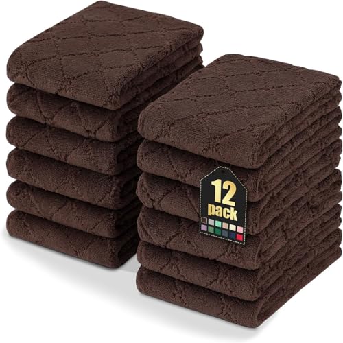 Homaxy 12 Pack Super Soft Absorbent Dish Towels, 10" x 20", Brown - color: Brown, size: 10 x 20 inch-12 pack