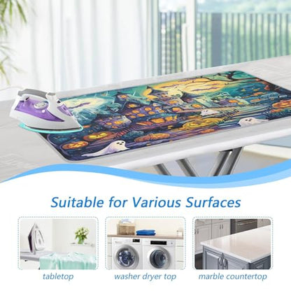 Cute Cartoon Halloween Bat Castle Ghost Pumpkin Ironing Mat Thickened Ironing Blanket Travel Portable Double-Side Using Ironing Pad Travel Isolate Heat Pad Cover for Washer Dryer Table Top Coun - color: Cute Cartoon Halloween Bat Castle Ghost Pumpkin
