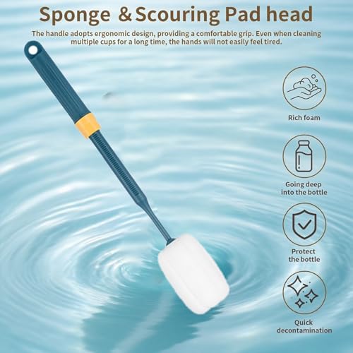 Dishwashing Foam Sponges Brush Telescopic Long Handle Scrubbing Brushes Clean Dishes, Sinks,Cookware,Coffee Glasses Pot Milk Cup Mugs Wine Bottle (4pcs) - size: 4 Sponge Brush