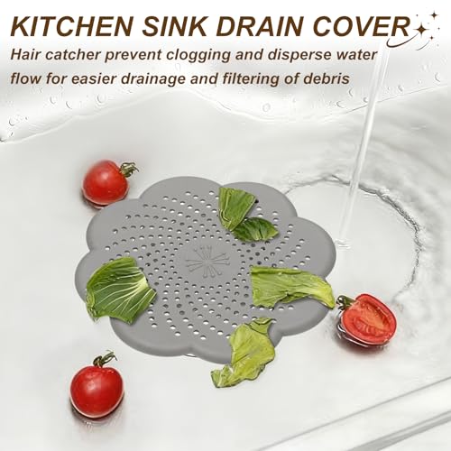 uxcell 2 Pcs Shower Silicone Drain Cover, 5.7 Inch Shower Hair Catcher Drain Cover for Shower Room Bathtubs Kitchen Sink Laundry Room, Gray(Flower) - color: Gray