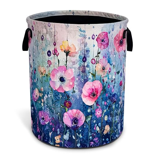 Colorful Flowers Laundry Basket Oxford Cloth Floral Hamper 18.9 x 16.5 Inch - color: Colorful Flowers