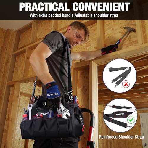 WORKPRO 14-inch Tool Bag, Multi-pocket Tool Organizer with Adjustable Shoulder Strap, W081021A , black - size: 14 inches