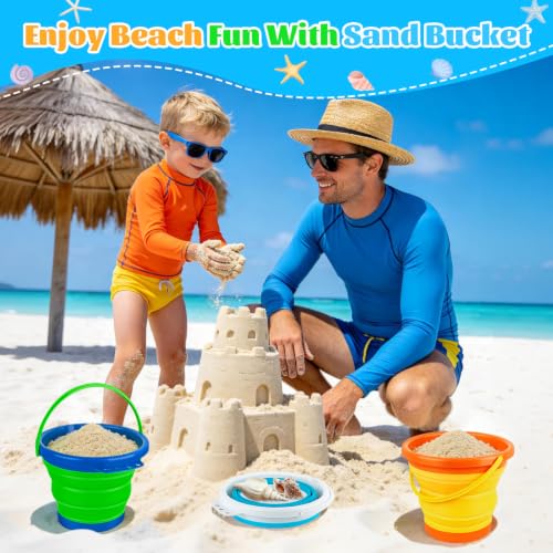 3L Foldable Sand Buckets Beach Kit, 3Pack Collapsible Mini Bucket for Washing Camping Feeding Fishing, Small Plastic Pail for Storage Travel, Folding Bucket Summer Beach Gift for Pool Party Boy Girl