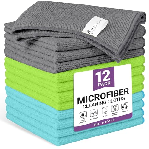 12 Pack Microfiber Cleaning Cloth, 3 Assorted Colors Cleaning Rags for Housekeeping, Colorful Reusable Microfiber Towels for Car, Kitchen, Bathroom and Household Cleaning Supplies, 11.8"X11.8" - color: C.3 Assorted Colors, size: 1 Count (Pack of 12)
