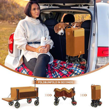 Timber Ridge 49" Extra Long Collapsible Folding Wagon with Tailgate&Brakes - color: Orange, size: 250L